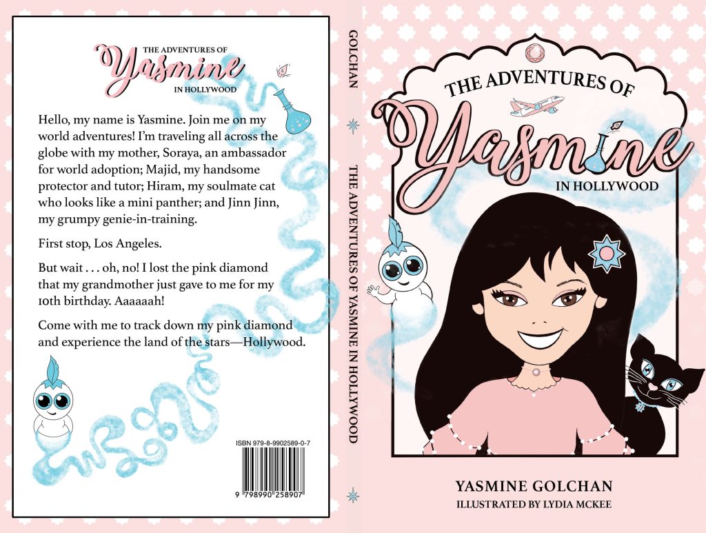 front, spine and back cover the paperback version of The Adventures of Yasmine in Hollywood